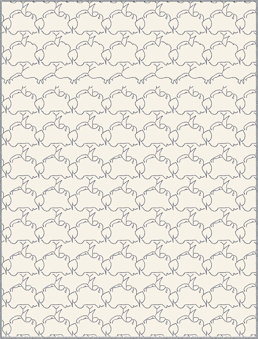 Cream And Navy Abstract Organic Shapes Rug
