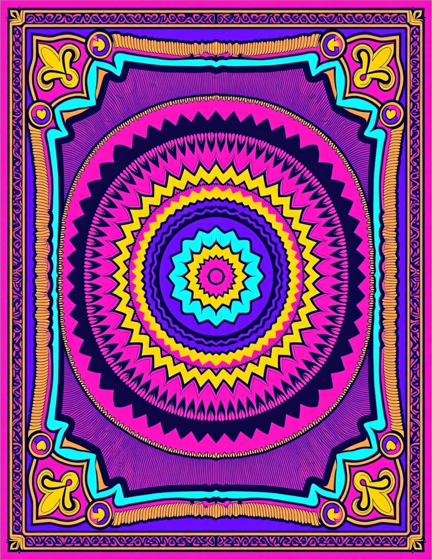Vibrant Pink Purple Sunburst Medallion Rug