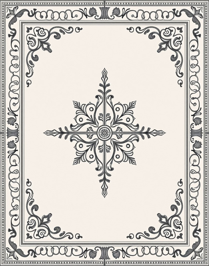 Elegant Gray Ornamental Star Border Rug