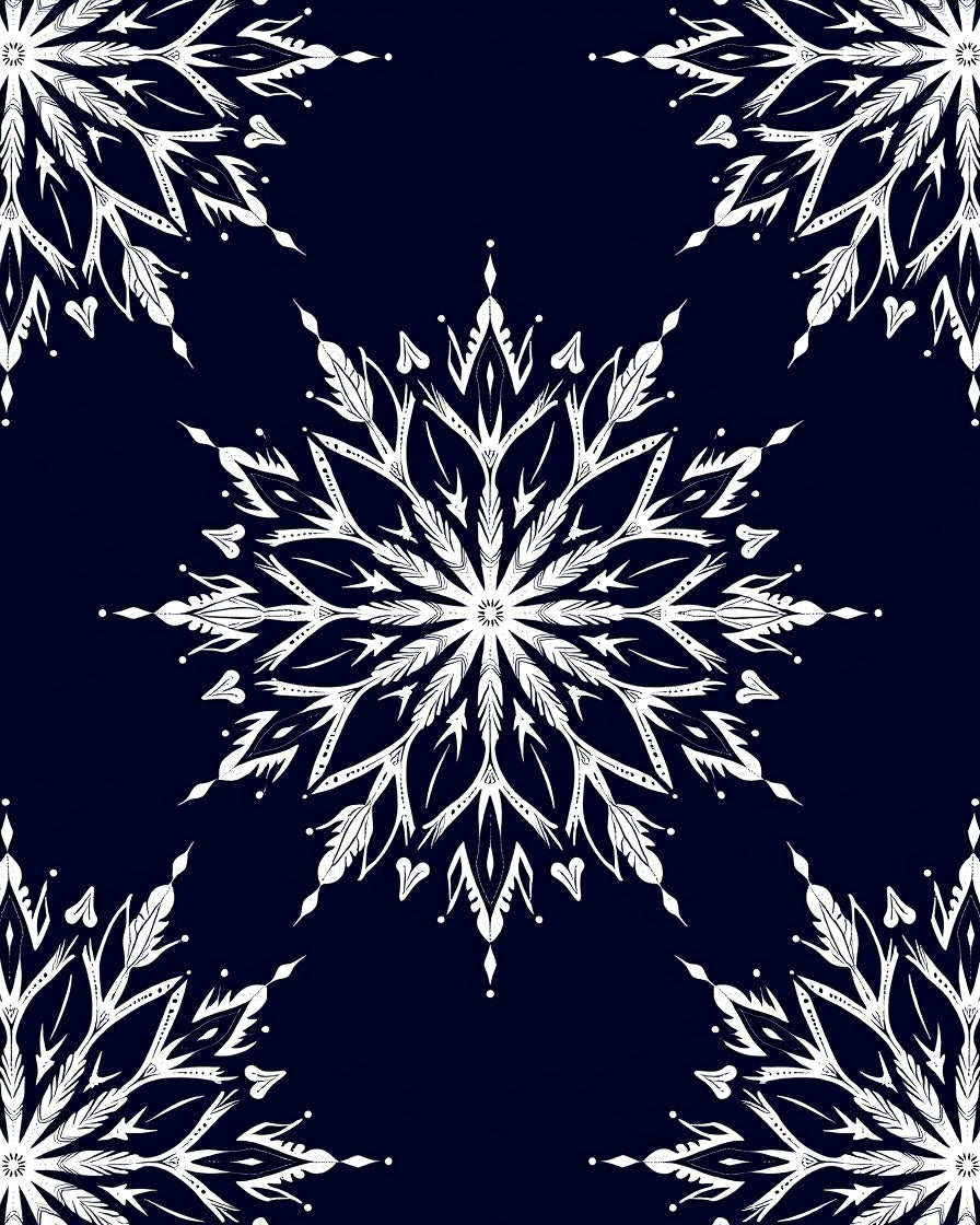 White Snowflake Mandala Dark Navy Rug