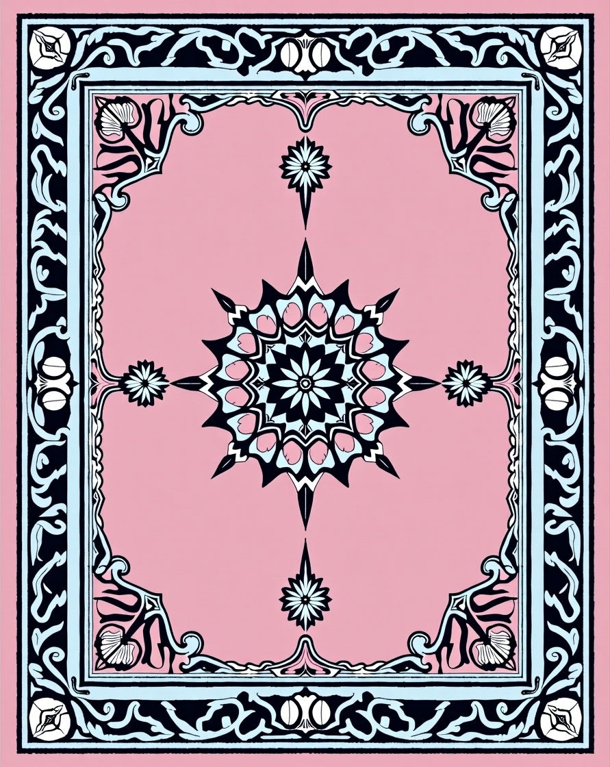 Pink Mandala Floral Border Rug