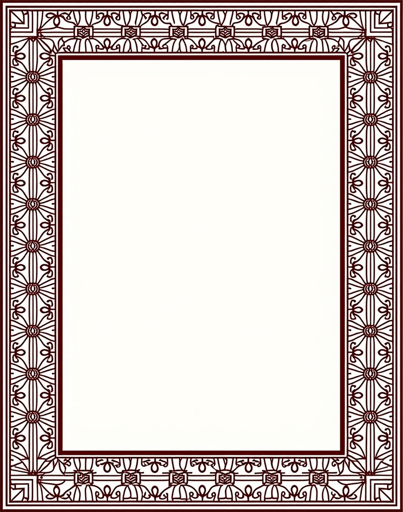 Maroon Geometric Fan Medallion Border Rug