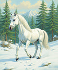 Majestic White Horse Winter Forest Scene Rug