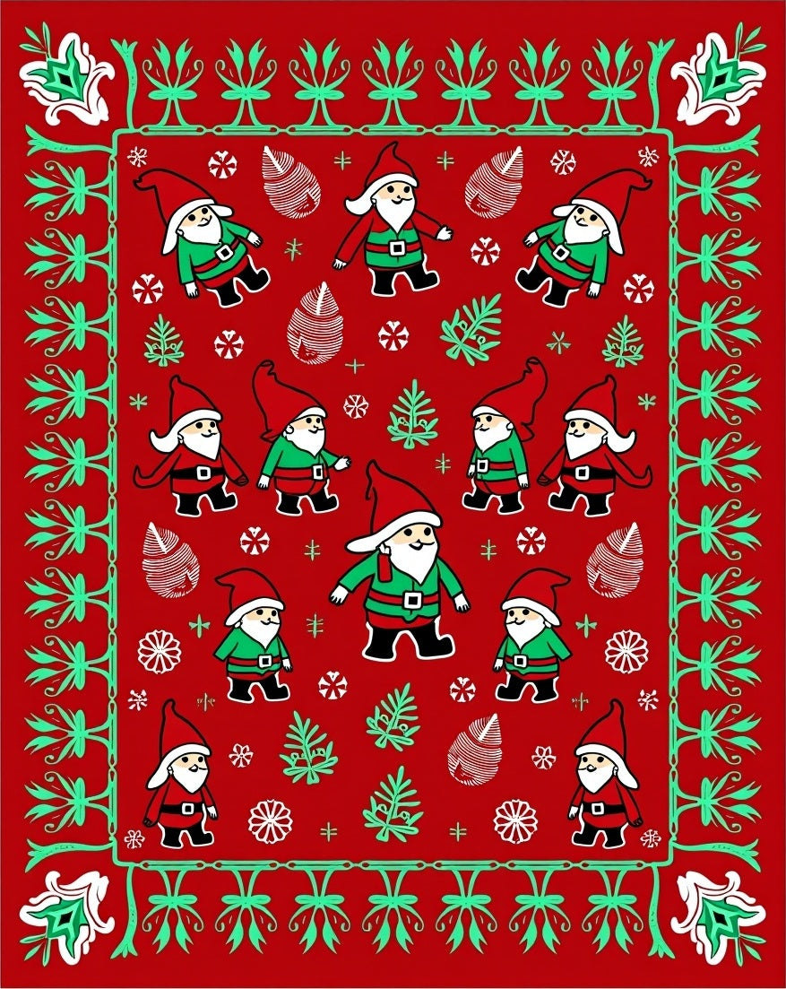 Festive Red Gnome Christmas Border Rug