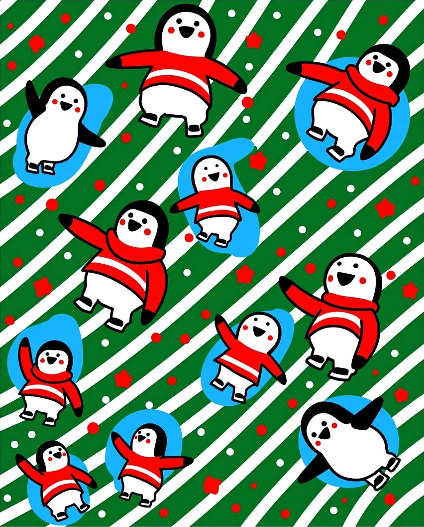 Festive Penguin Holiday Stripes Rug