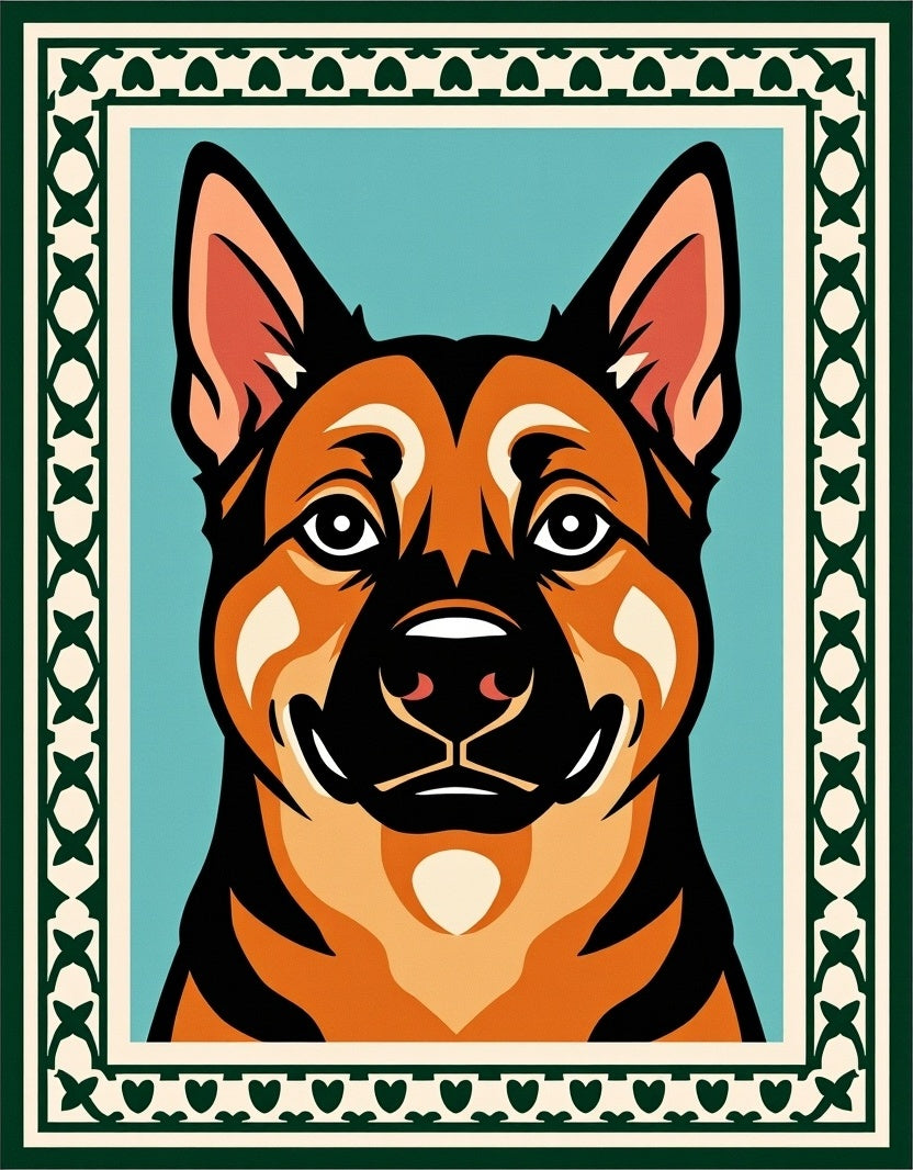 Vibrant German Shepherd Portrait Border Rug