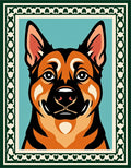 Vibrant German Shepherd Portrait Border Rug