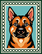 Vibrant German Shepherd Portrait Border Rug