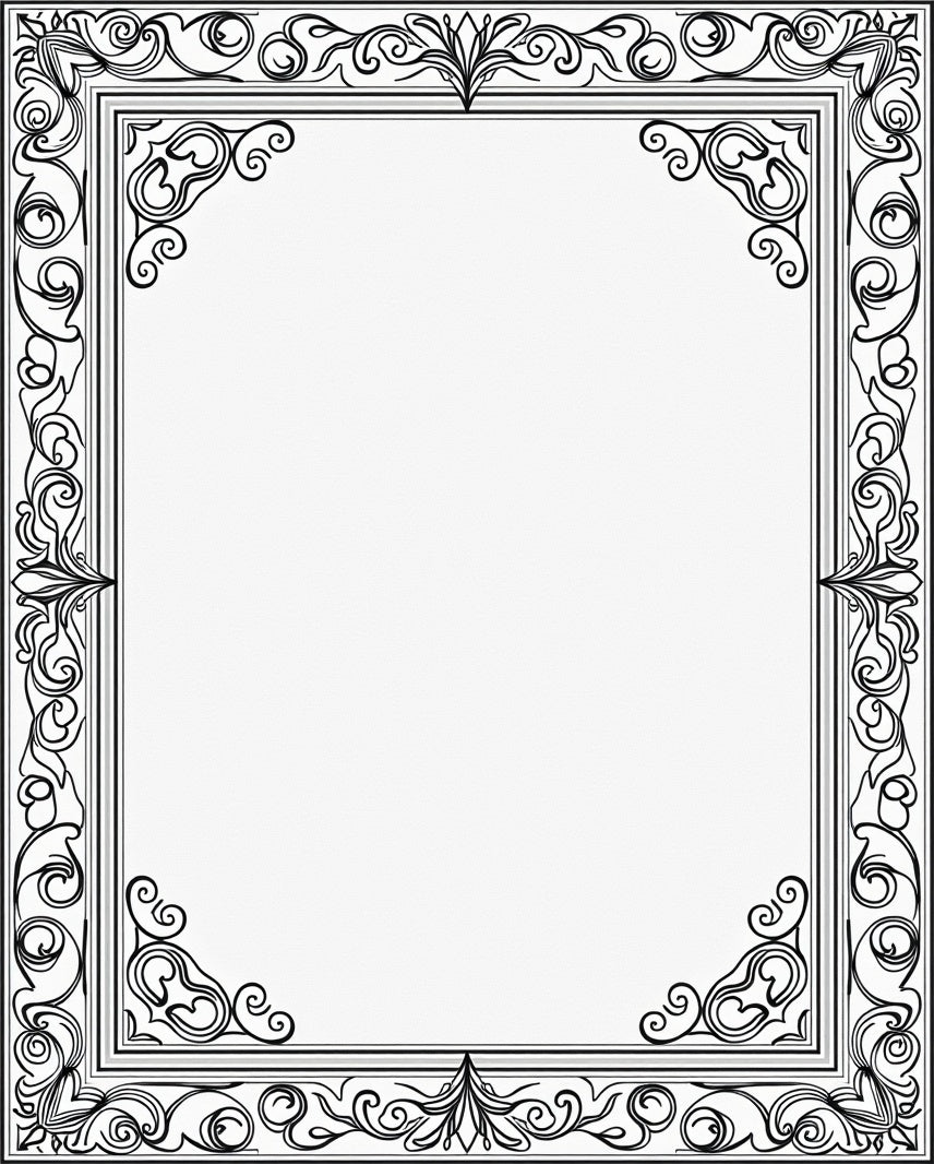 Art Nouveau Black and White Scroll Frame Rug