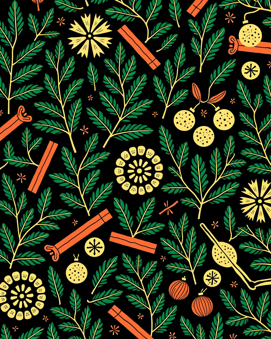 Bold Orange Green Foliage Medallion Rug