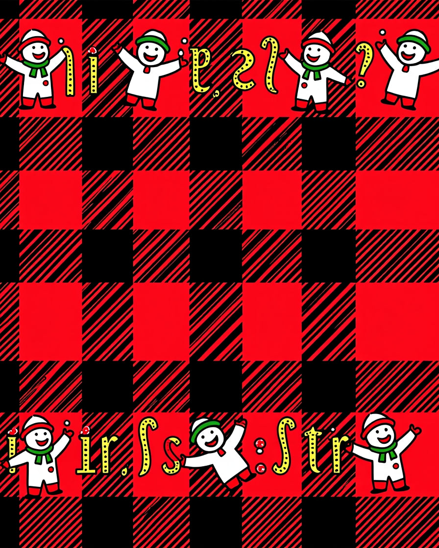 Red Black Buffalo Check Snowmen Rug