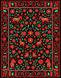 Red Horses Floral Border Rug
