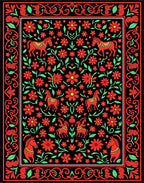 Red Horses Floral Border Rug