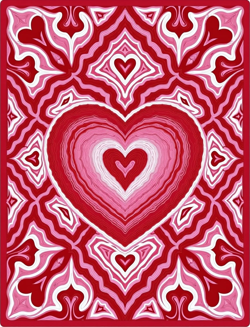 Radiant Crimson Pink Heart Mandala Rug