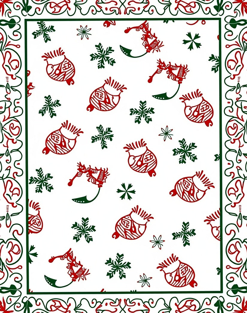 Crimson and Emerald Whimsical Holiday Animals Rug