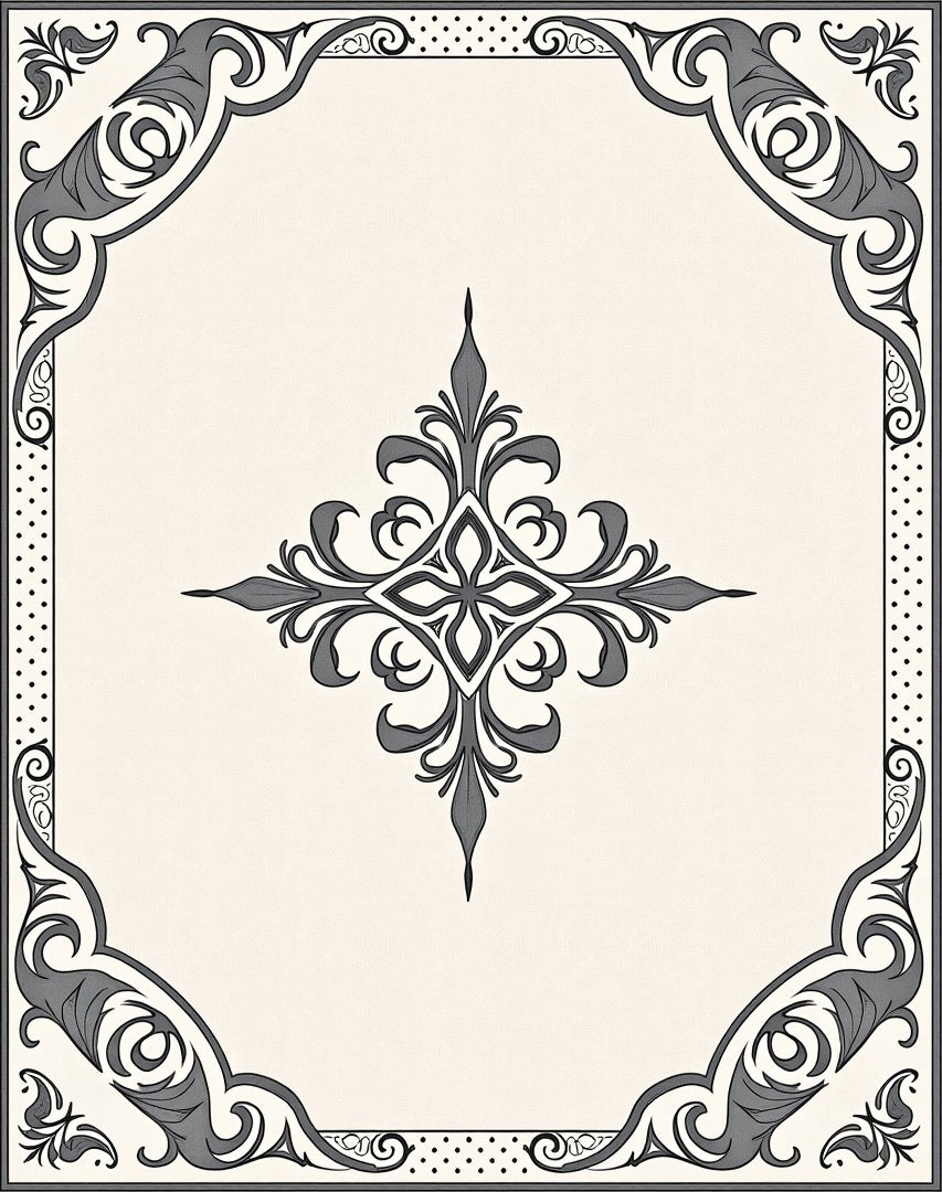 Ornate Cream and Gray Scrollwork Rug
