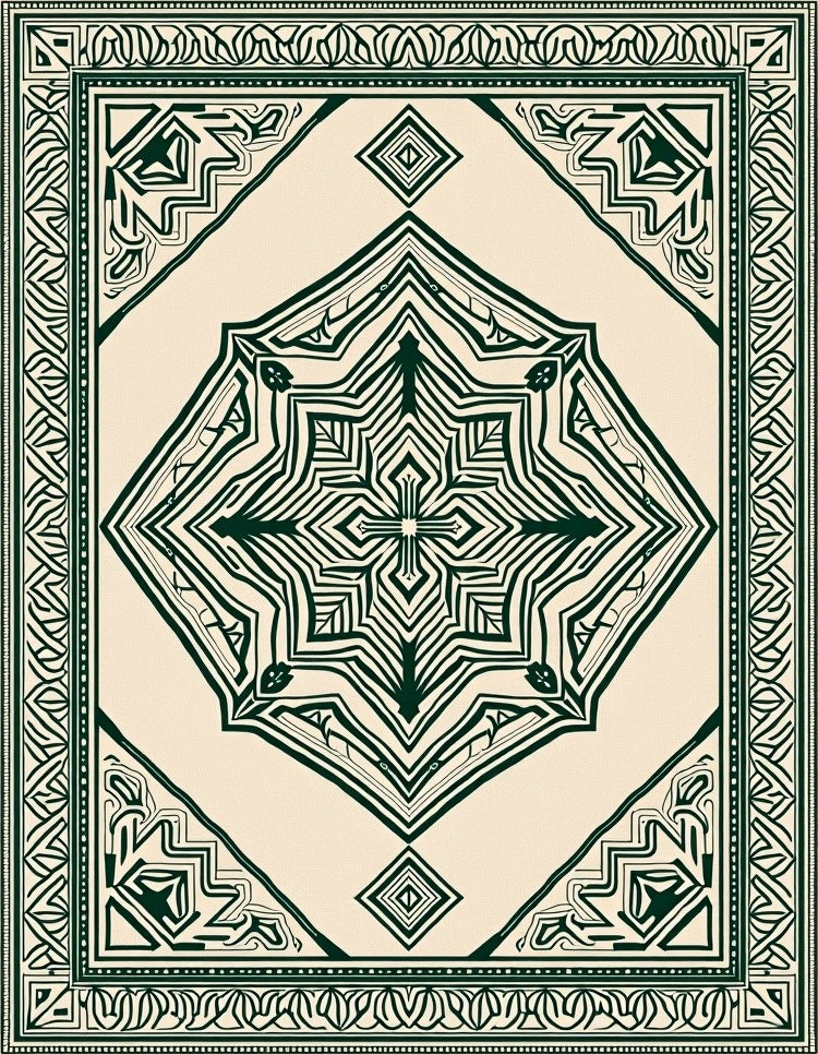 Dark Green Diamond Medallion Rug