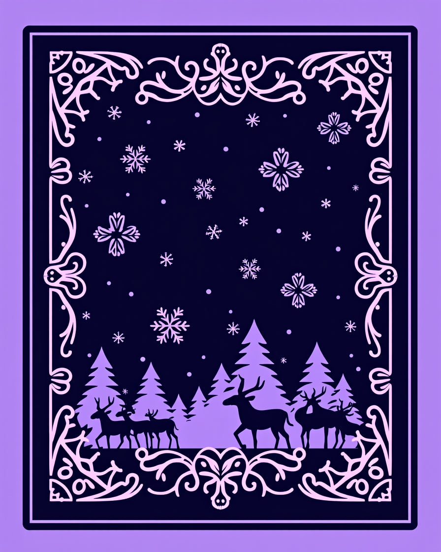 Winter Forest Deer Snowflake Silhouette Rug