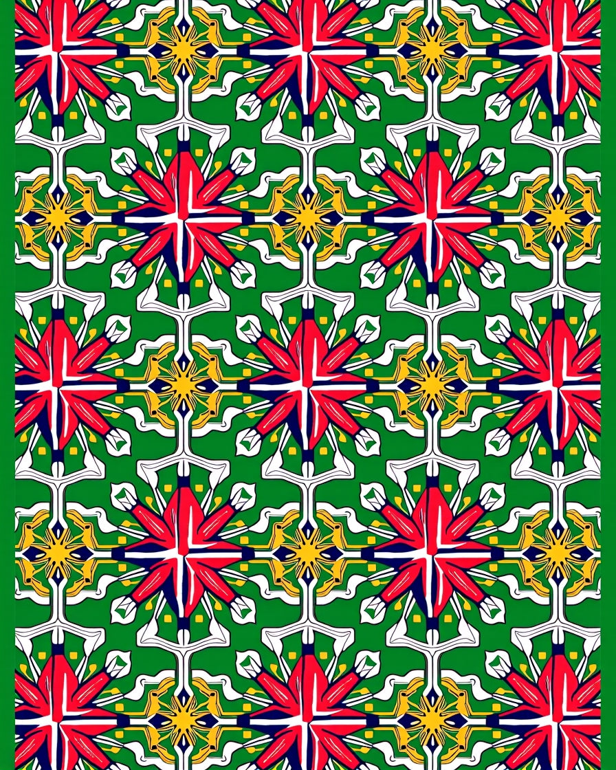 Vibrant Red Yellow Green Geometric Floral Rug