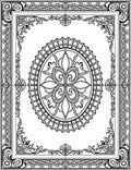 Ornate Black White Medallion Border Rug