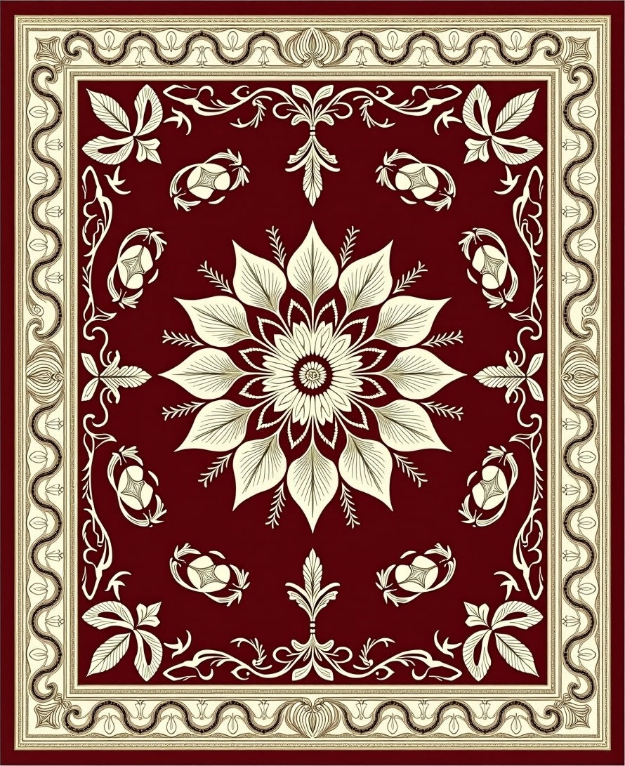 Crimson Botanical Bloom Border Accent Rug