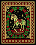 Golden Horse Floral Wreath Festive Rug