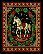 Golden Horse Floral Wreath Festive Rug