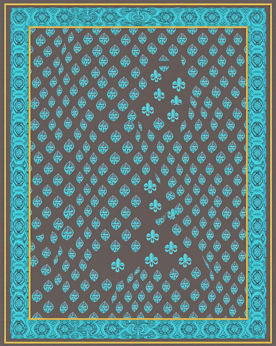 Turquoise Fleur de Lis Brown Border Rug