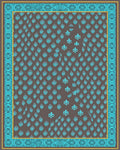 Turquoise Fleur de Lis Brown Border Rug