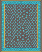 Turquoise Fleur de Lis Brown Border Rug