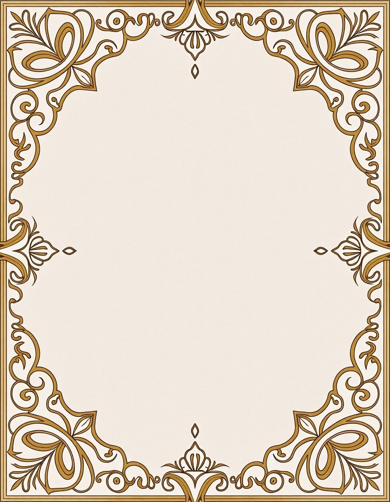 Elegant Golden Scrollwork Frame Rug
