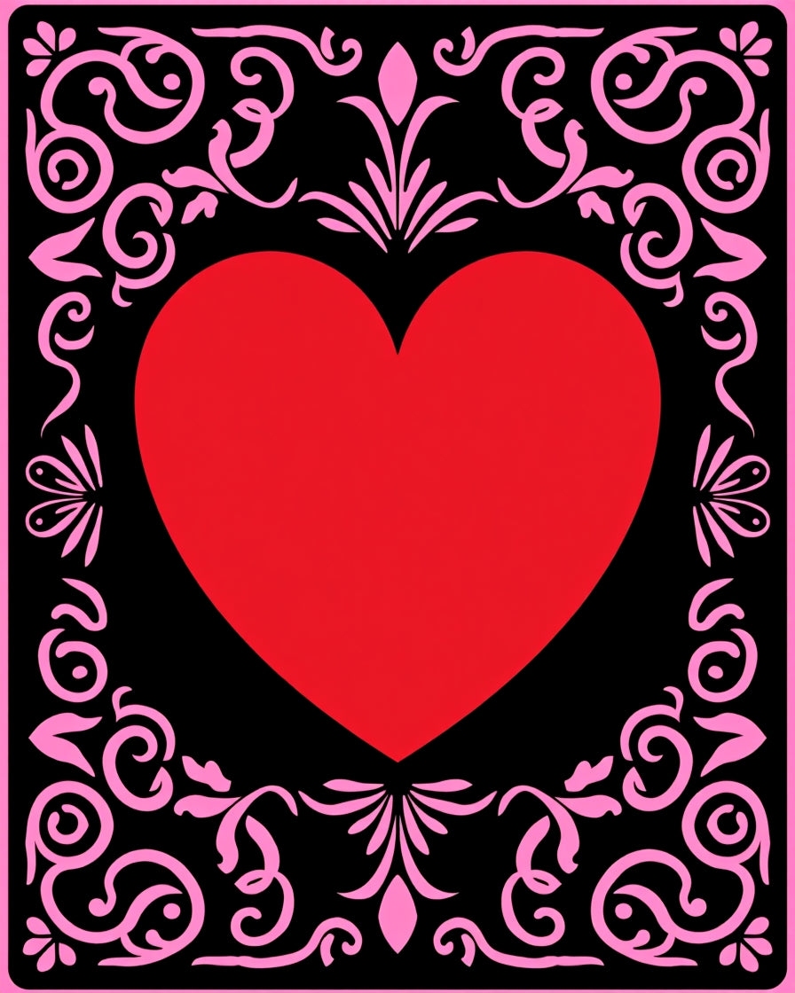 Red Heart Pink Floral Border Rug