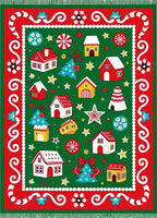Festive Red Green Village Christmas Rug