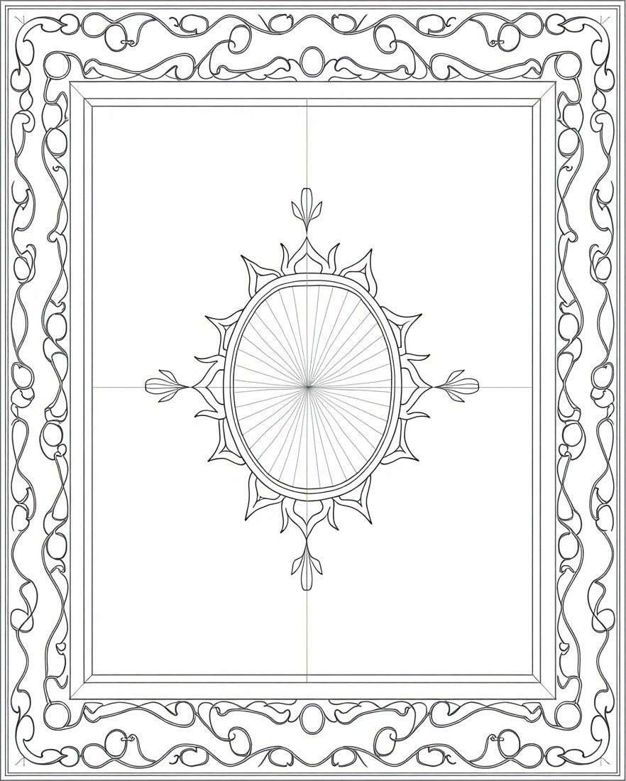 Ornate Sunburst Scroll Border Rug