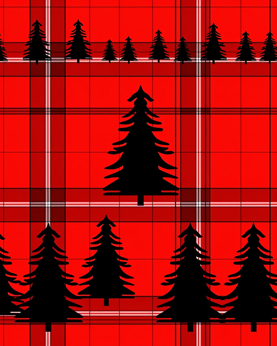 Classic Red Plaid Fir Trees Rug