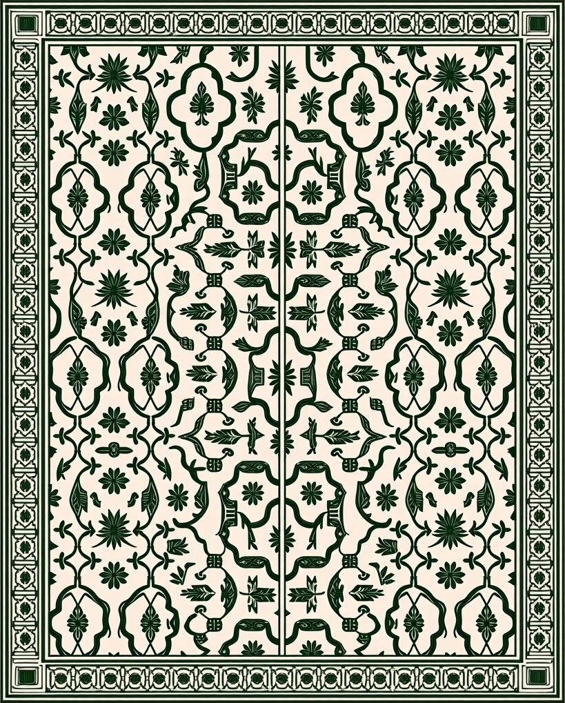 Classic Emerald Floral Scrolling Vine Rug
