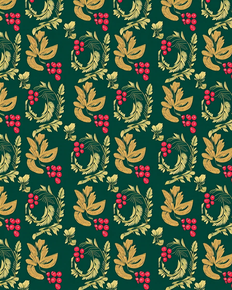 Ornate Gold Leaf Berry Garland Rug