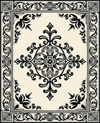 Black Ivroy Ornamental Frame Medallion Rug