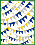 Yellow Blue Gray Bunting Stars Rug