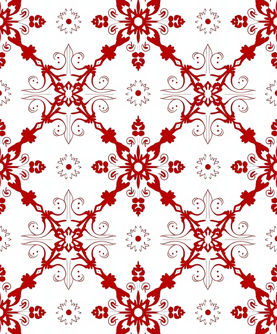 Red Ornamental Diamond Tile Rug