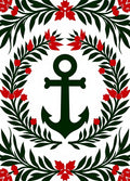 Green Anchor Red Floral Wreath Rug
