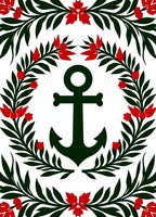 Green Anchor Red Floral Wreath Rug