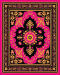 Vibrant Pink Gold Floral Medallion Rug