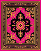 Vibrant Pink Gold Floral Medallion Rug