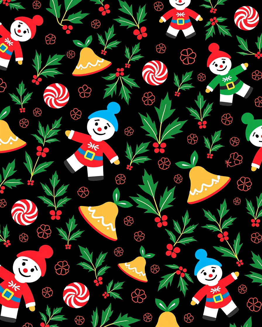 Festive Snowmen Holly Berry Bells Rug