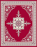 Crimson and Cream Floral Square Medallion Rug