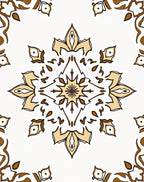 Cream Brown Floral Starburst Mandala Rug