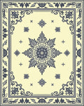 Cream and Navy Floral Medallion Rug