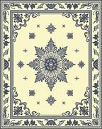 Cream and Navy Floral Medallion Rug