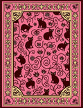 Whimsical Pink Black Cat Floral Rug